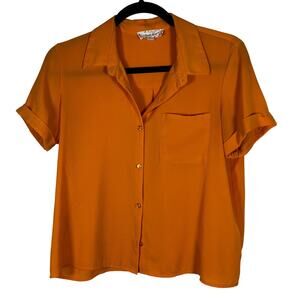 Pink Rose Orange Button Up Blouse Women's Shirt Size Small Pre-Loved